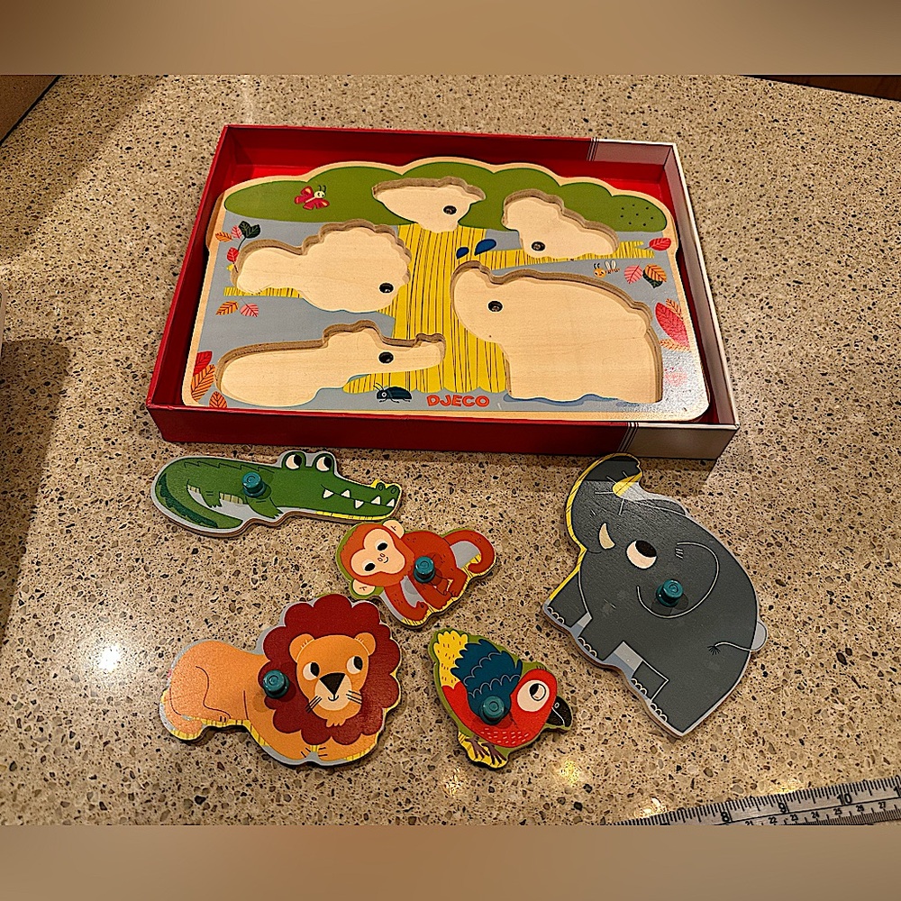Djeco Animal Puzzle Boobab Wooden 5 Piece With Sounds 18mo +